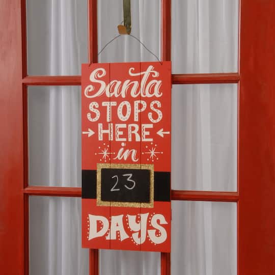 22" Santa Stops Here Hanging Sign Home Décor